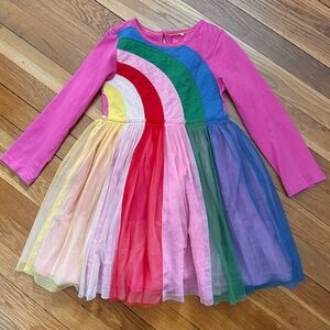 Mini Boden Girls’ 5-6Y Rainbow Tulle Long Sleeve Pink Dress